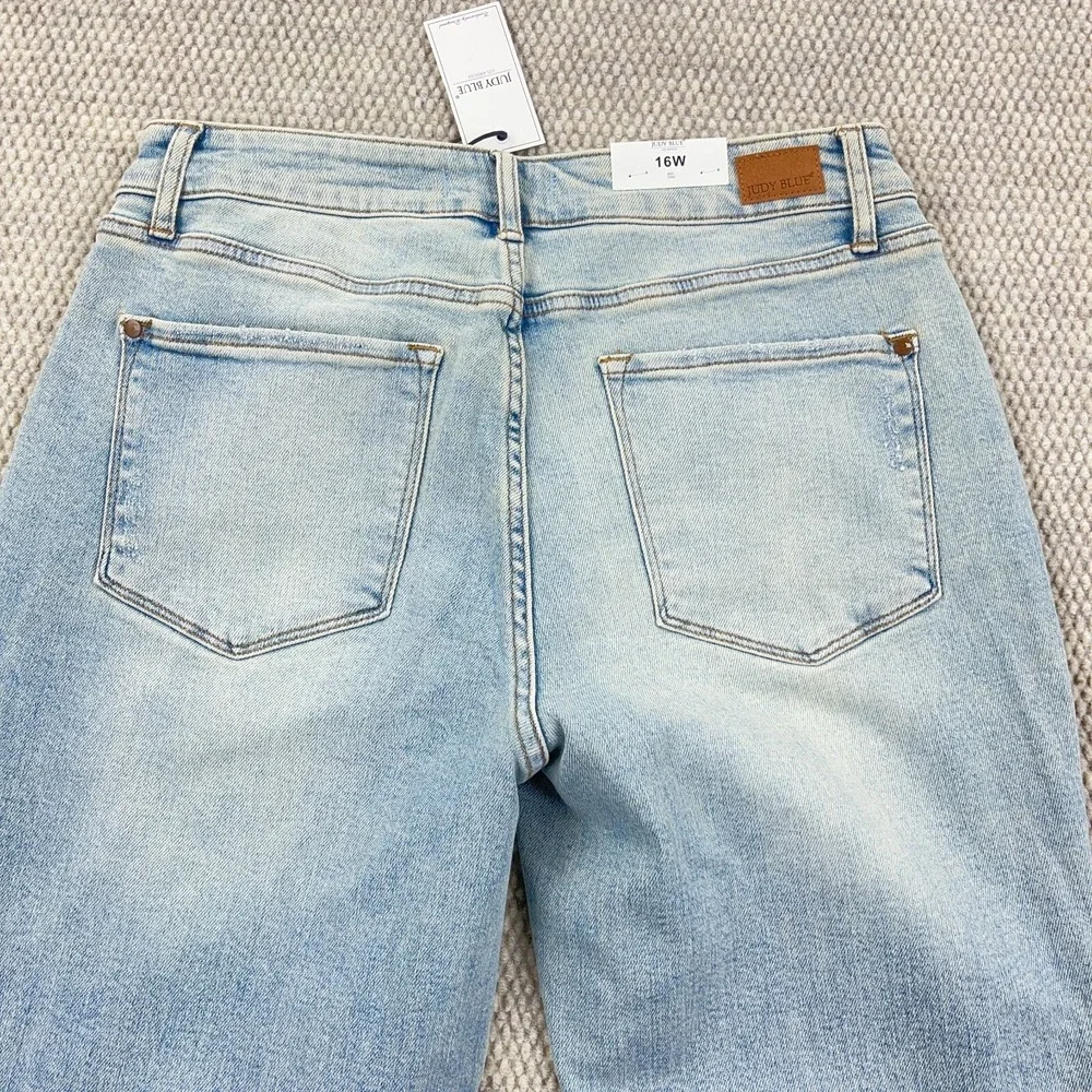 Judy Blue Jeans Women 16W Straight Leg High Waist Light Wash Distressed  Holes - Picture 3 of 16